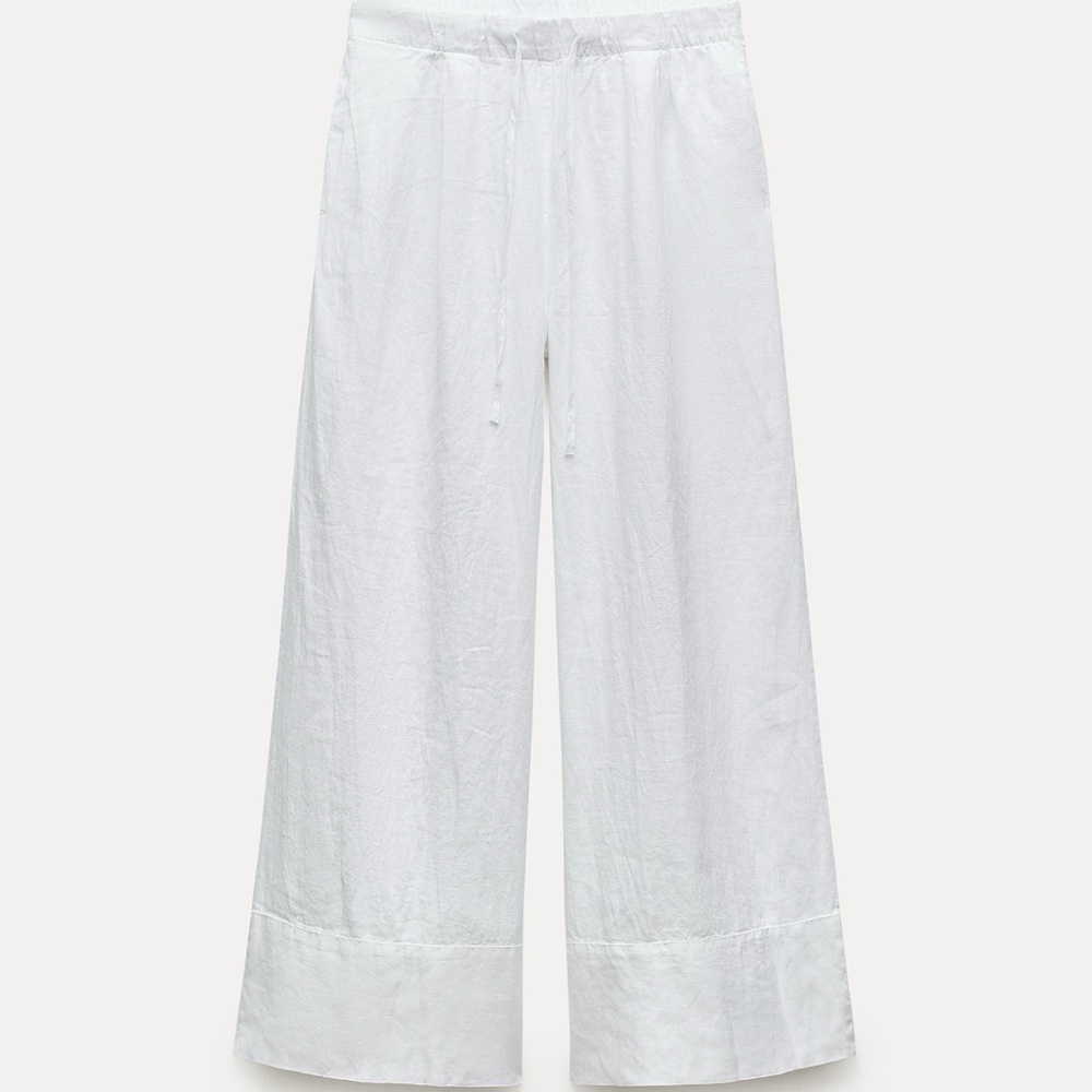 Zara Wide Leg Linen Pant. Size M. White.
